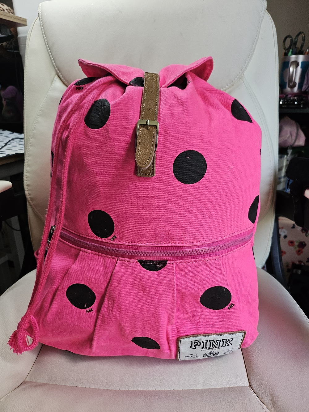 PINK Victoria's Secret Hot Pink Polka Dot Backpack
